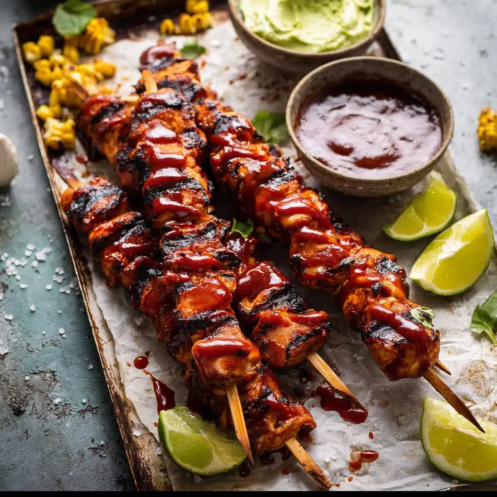 BBQ Beer Chicken Skewers with Avocado Corn and Feta Salsa Recipe