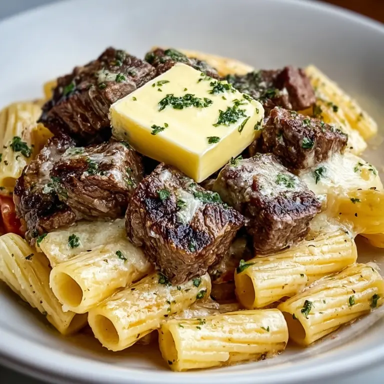 Garlic Butter Steak Tips with Cheesy Rigatoni Recipe