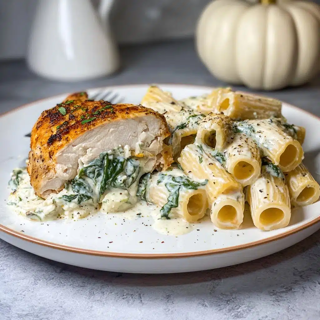 Creamy Stuffed Chicken with a Creamy Spinach Rigatoni Recipe - Recipe Image