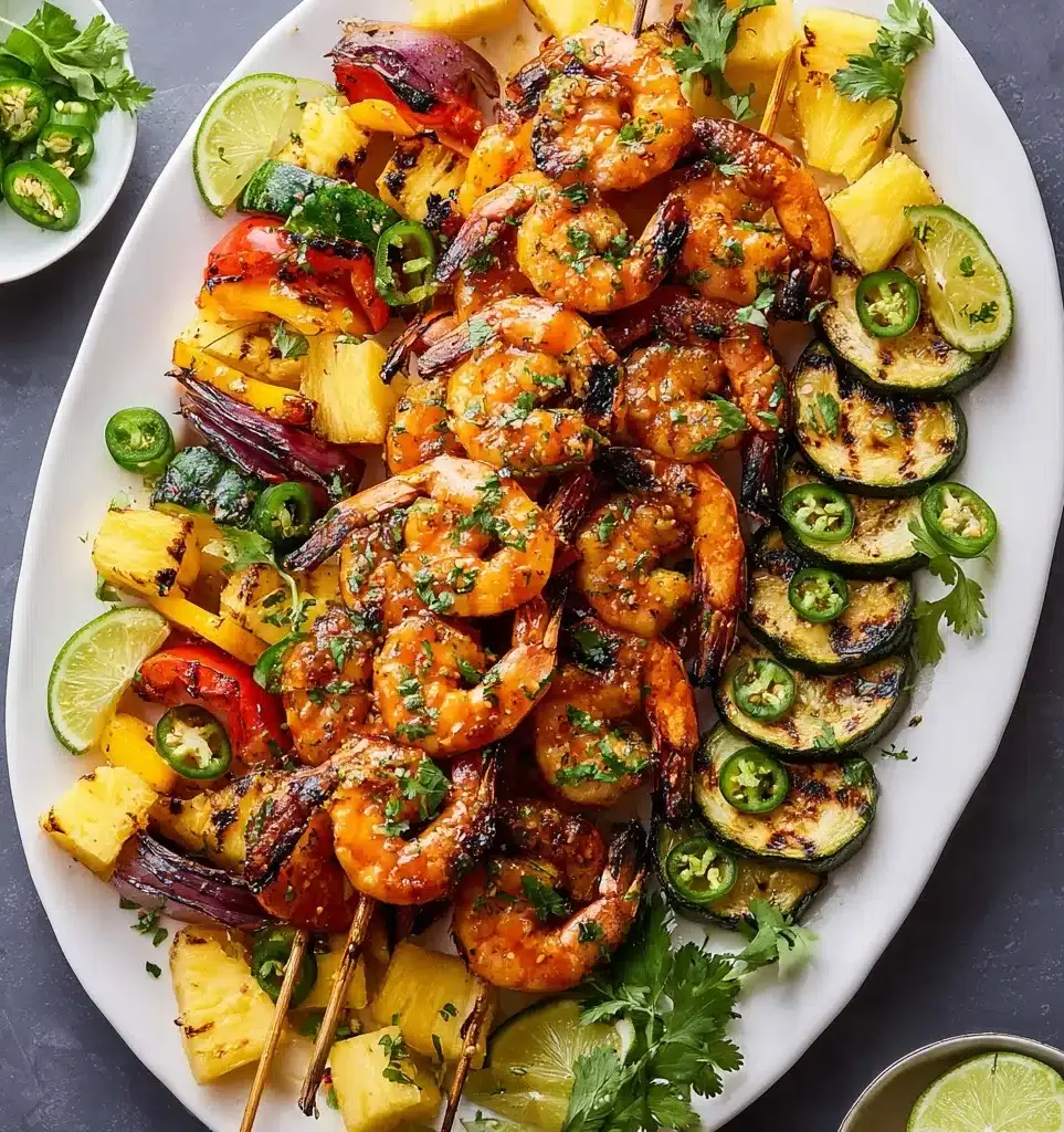 Grilled Shrimp Skewers (with Veggie-Pineapple Skewers) Recipe - Recipe Image