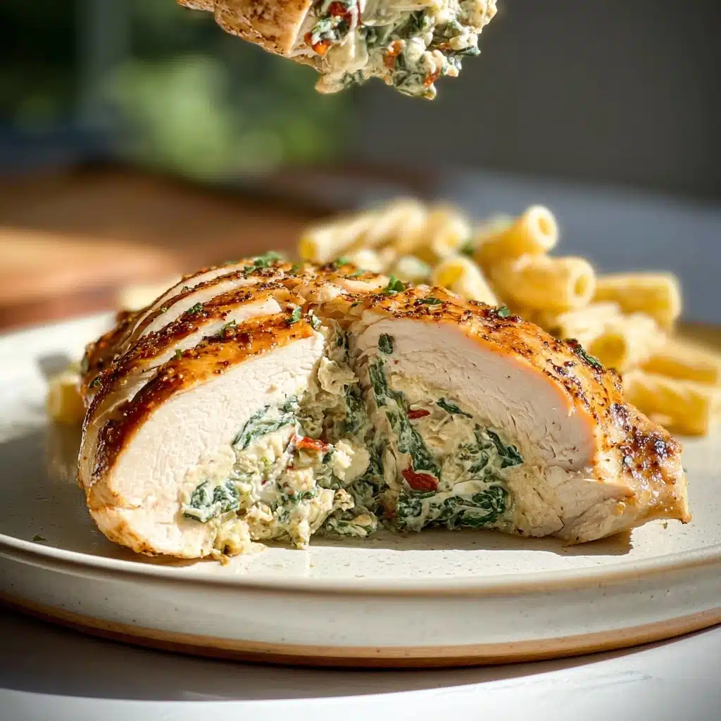 Creamy Stuffed Chicken with a Creamy Spinach Rigatoni Recipe