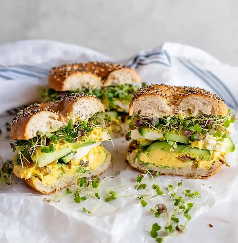 Avocado Egg Salad Bagel Sandwich Recipe - Recipe Image