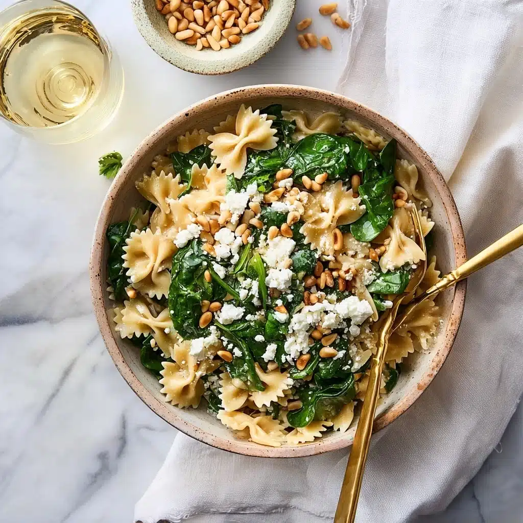 Farfalle with Marinated Feta, Arugula and Toasted Pine Nuts Recipe - Recipe Image