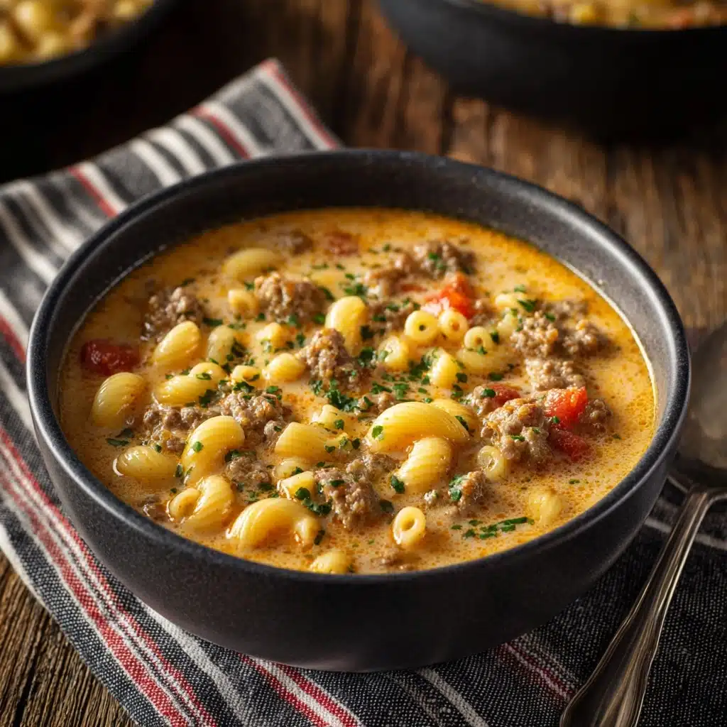 One-Pot Macaroni Cheeseburger Soup Recipe