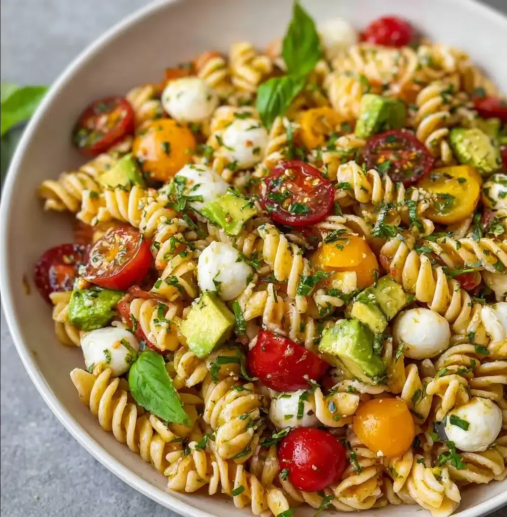 Caprese Pesto Pasta Salad Recipe - Recipe Image