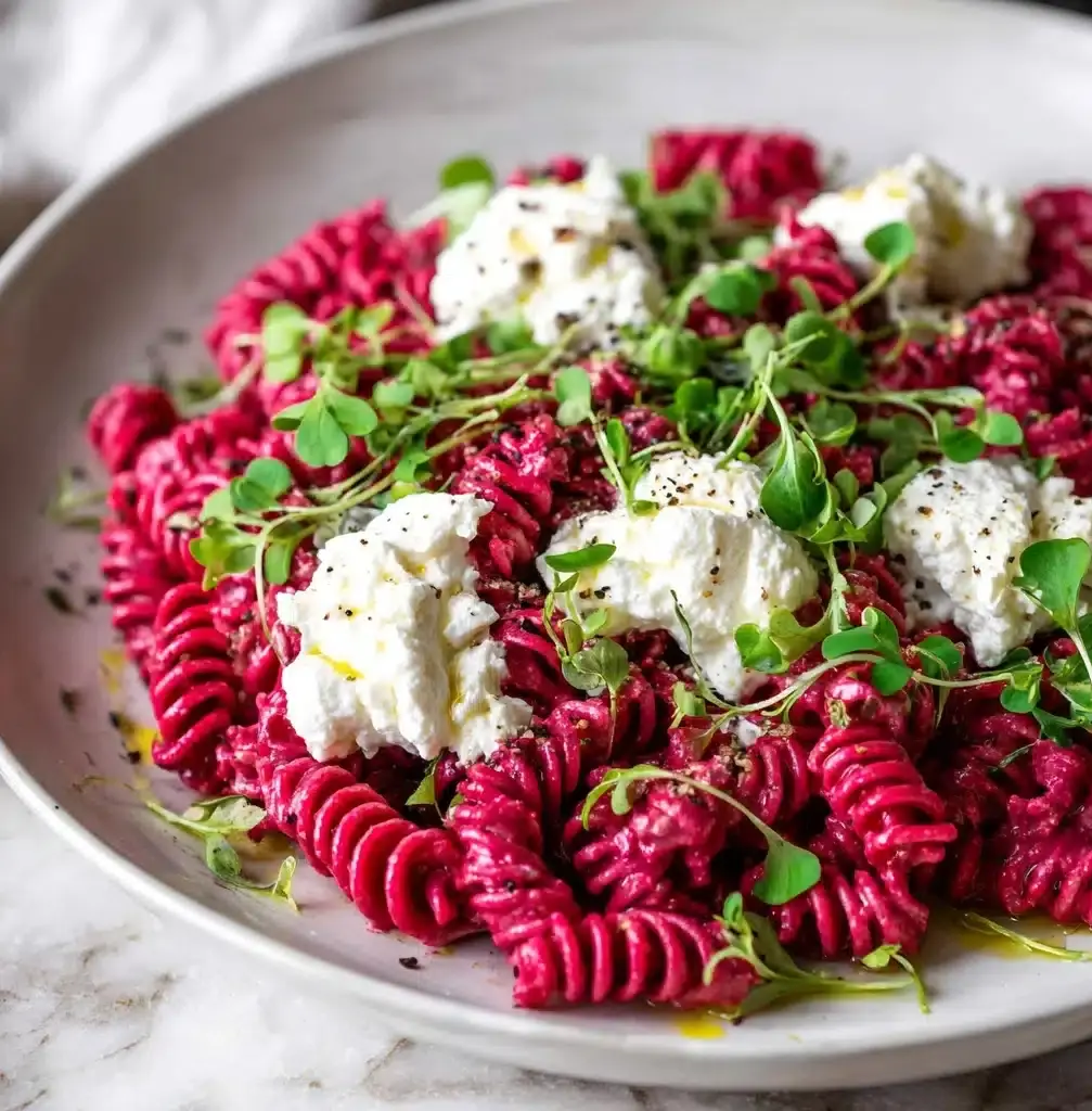 Creamy Burrata Beet Pasta Recipe - Recipe Image