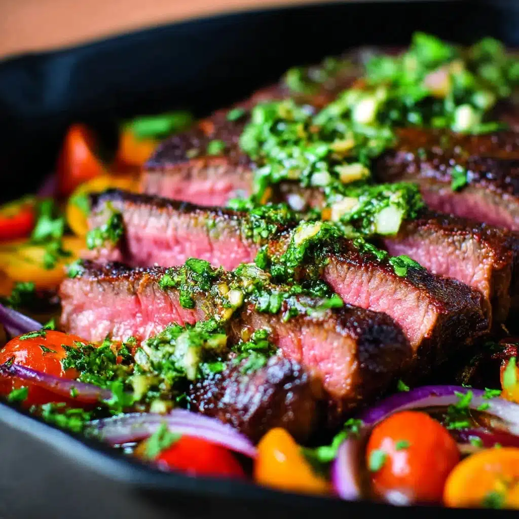 Skillet Flank Steak and Veggies with Chimichurri Sauce Recipe - Recipe Image