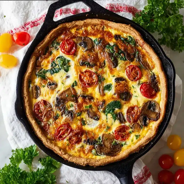Cheesy Spinach Mushroom Tomato Quiche Recipe
