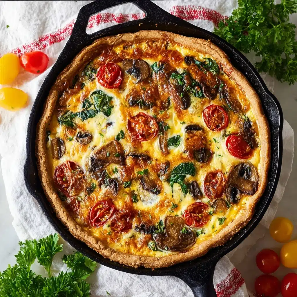 Cheesy Spinach Mushroom Tomato Quiche Recipe - Recipe Image