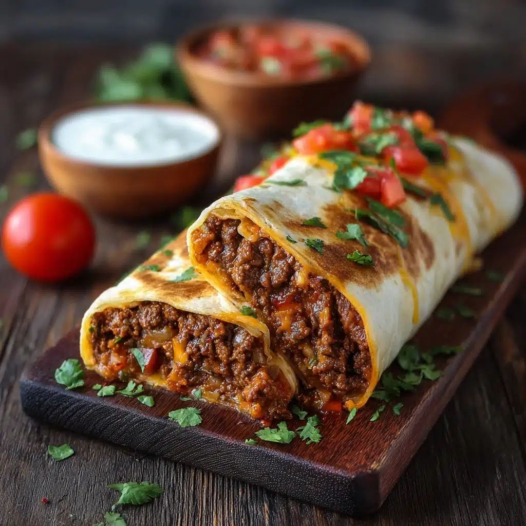 Cheesy Beefy Burrito Delight with Salsa Recipe - Recipe Image