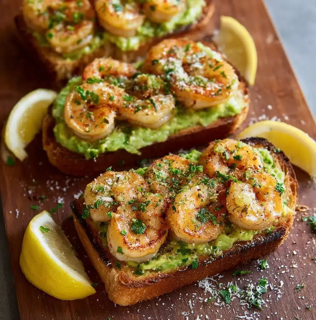 Shrimp and Avocado Garlic Bread Recipe - Recipe Image