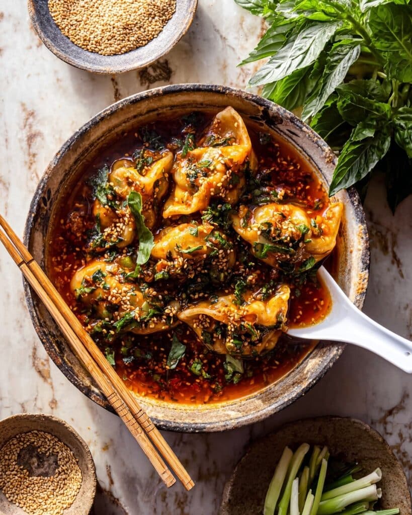 20 Minute Potstickers in Red Curry Garlic Oil Recipe