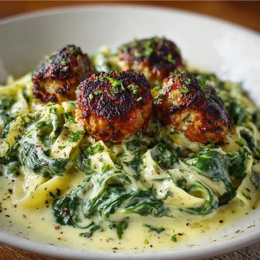 Chicken Ricotta Meatballs with Spinach Alfredo Sauce Recipe - Recipe Image
