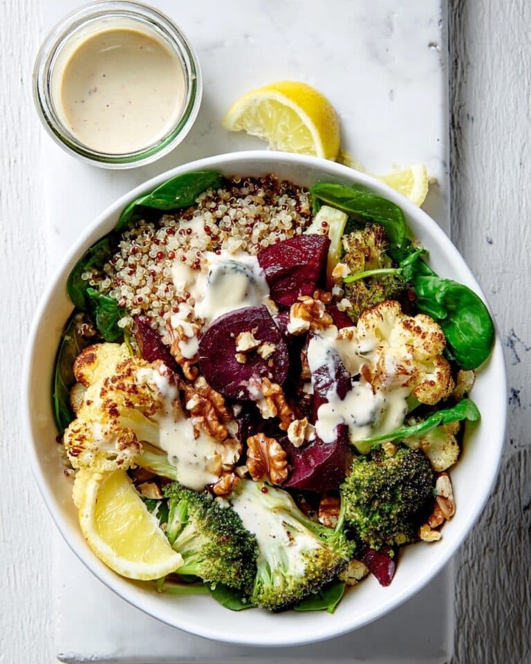 Roasted Cauli-Broc Bowl with Tahini Hummus Recipe