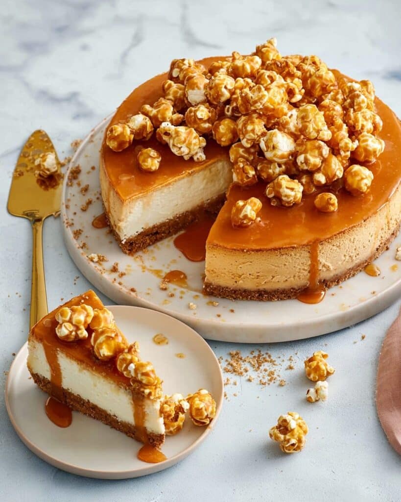 Sweet Potato Cheesecake with Caramel Popcorn and Maple Syrup Recipe