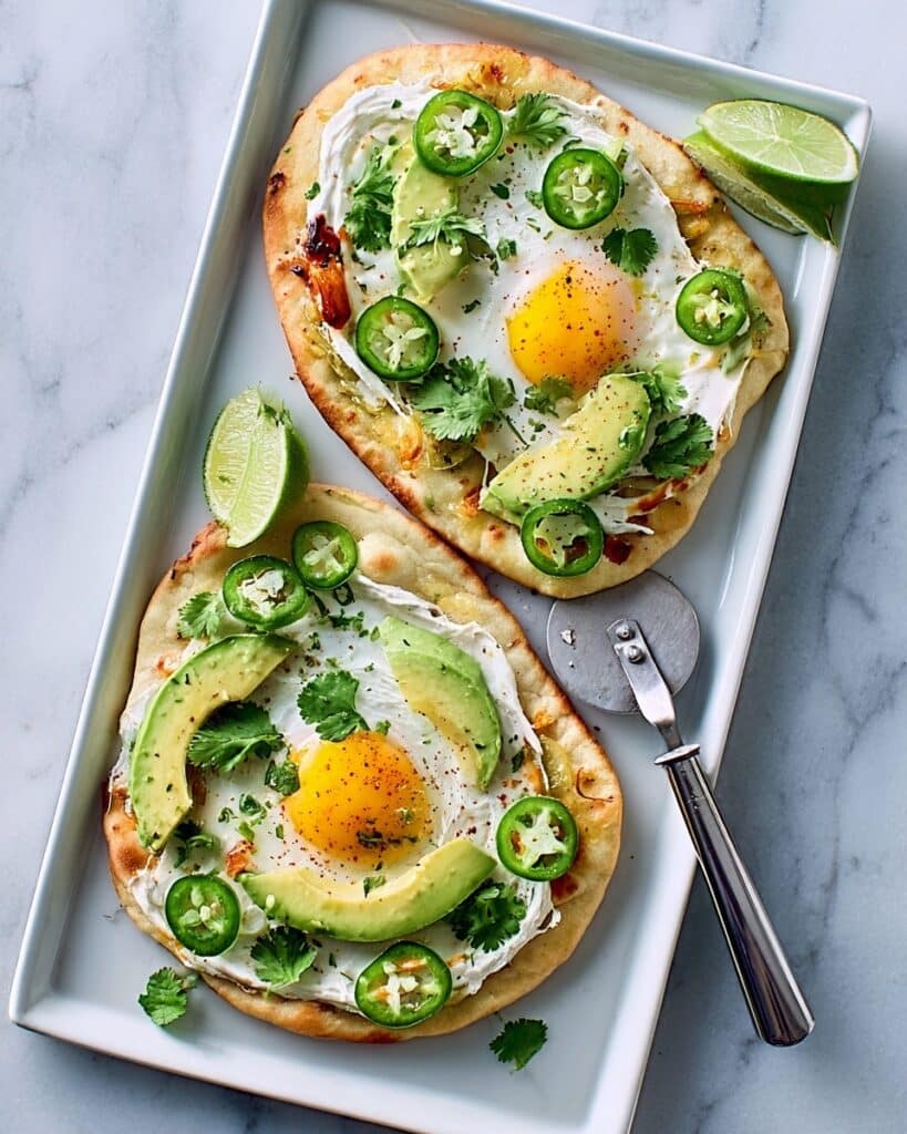 Breakfast Naans with Fried Eggs, Avocado, Mango Chutney, and Fresh Herbs Recipe