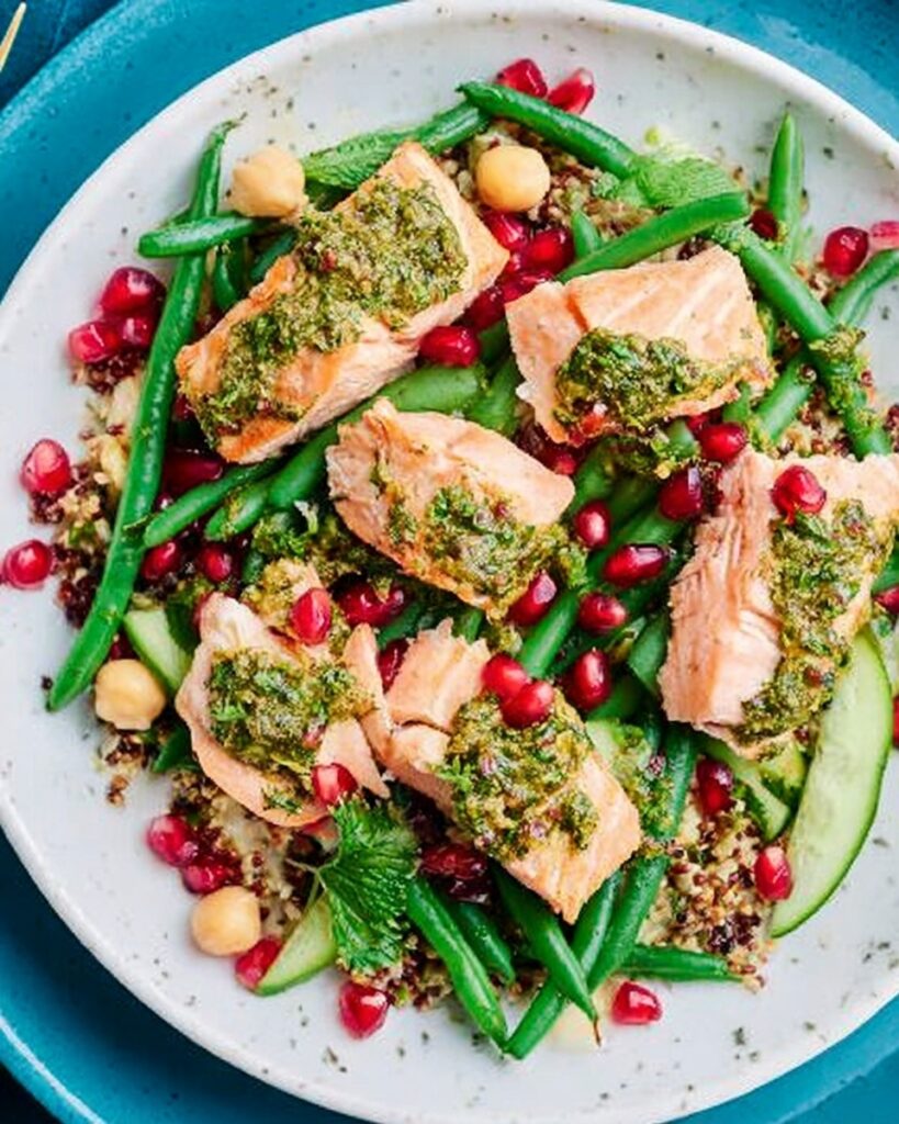 Coriander Salmon with Curried Quinoa & Pomegranate Recipe