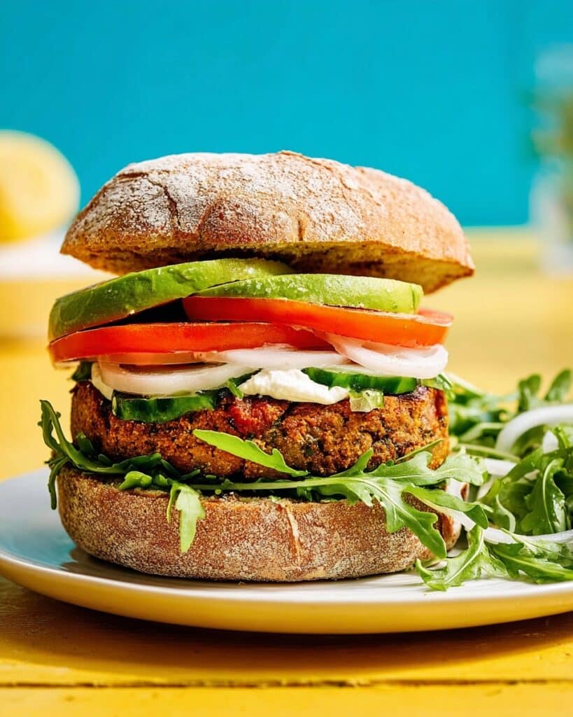 Black Bean Burger with Fresh Vegetables and Lime-Coriander Salad Recipe
