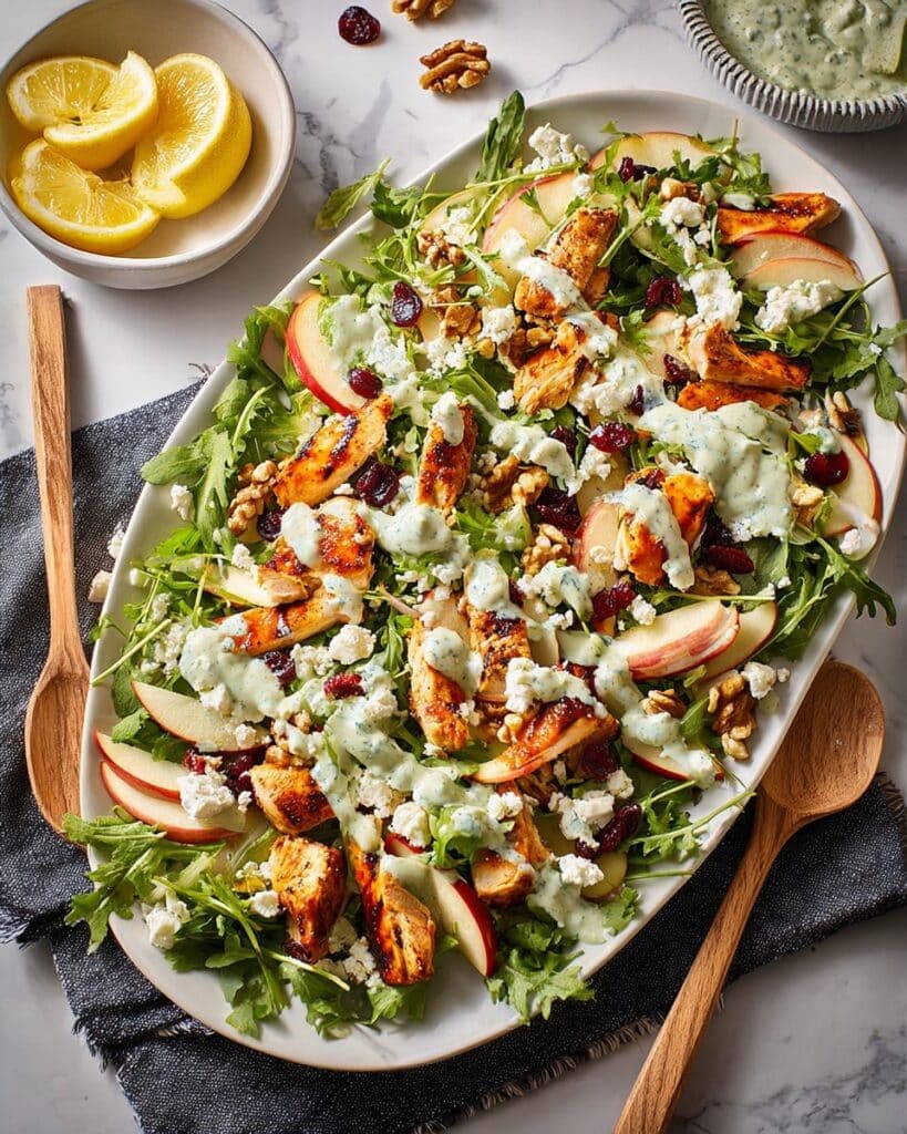 Charred Harissa Chicken Salad with Cranberries, Apple & Herby Yogurt Dressing Recipe