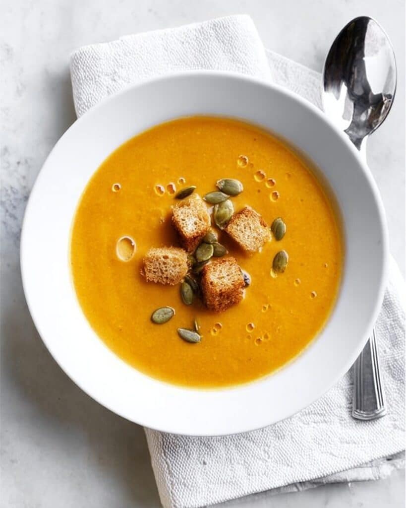 Creamy Pumpkin Soup with Toasted Seed Croutons Recipe