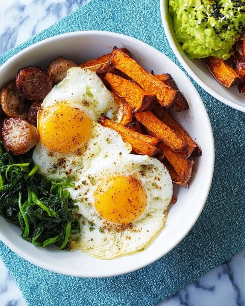 Sweet Potato Breakfast Bowl with Sunny-Side-Up Eggs and Avocado Recipe