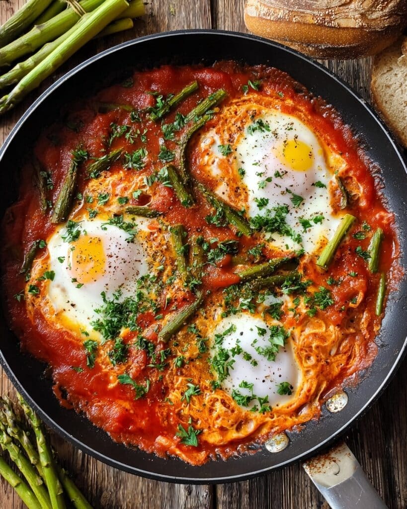 Spanish Eggs with Tomatoes and Asparagus Recipe