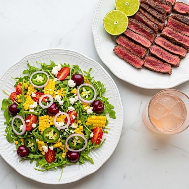Marinated Skirt Steak with Sweet Corn and Cherry Salad Recipe