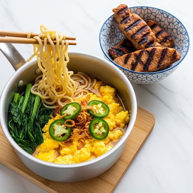 One-Pot Cheesy Ramen with Spam, Spinach, and Corn Recipe