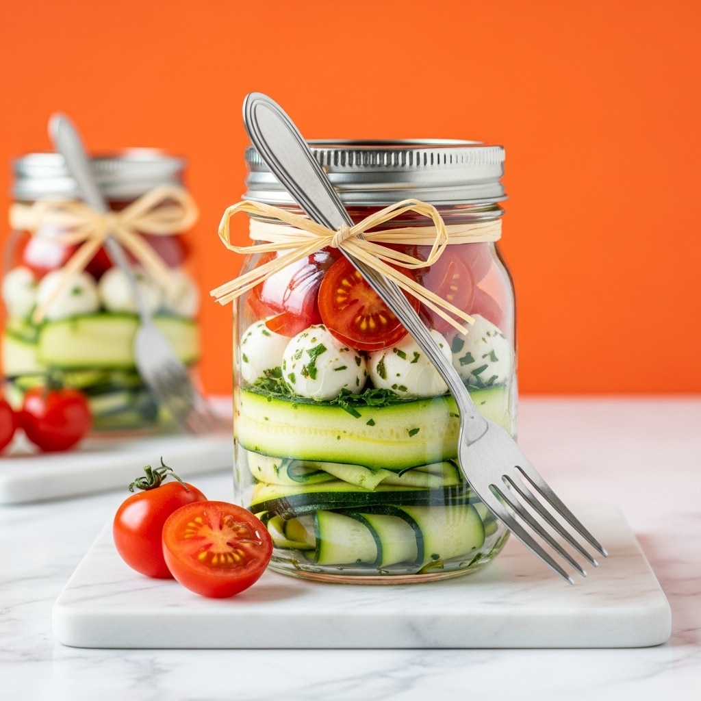 Spiralized Zucchini Caprese Salad in a Jar Recipe