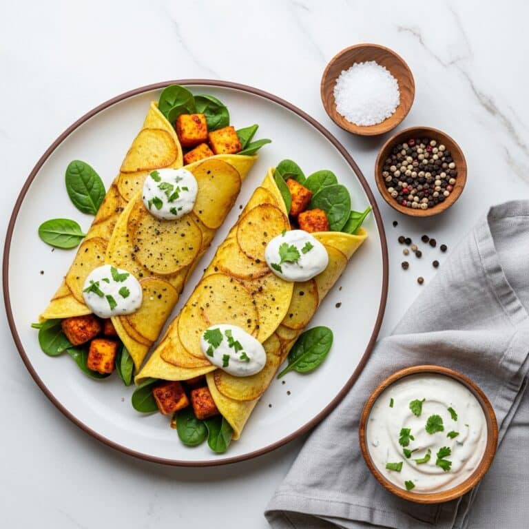 Crispy Potato Crust Wraps with Garlic Yogurt and Spiced Chicken Recipe