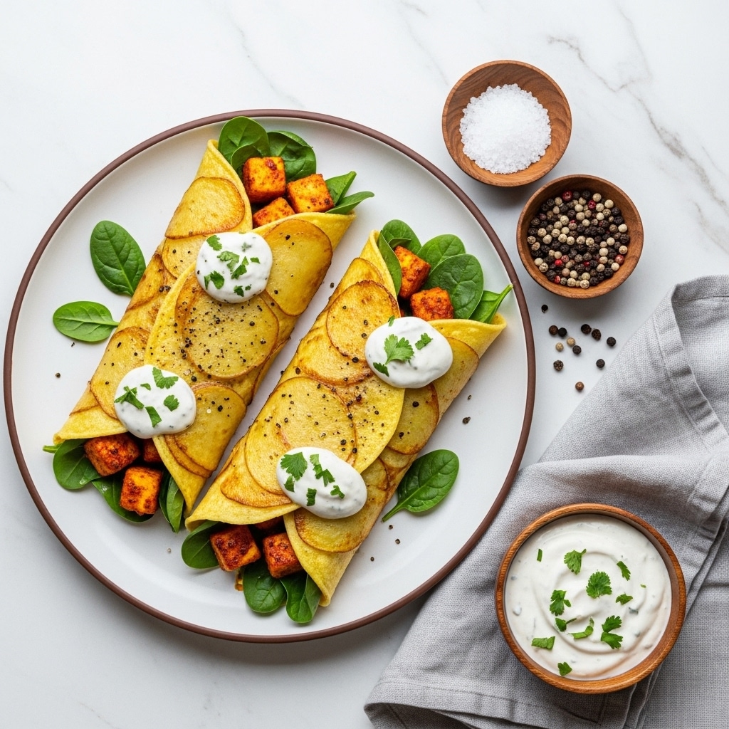 Crispy Potato Crust Wraps with Garlic Yogurt and Spiced Chicken Recipe