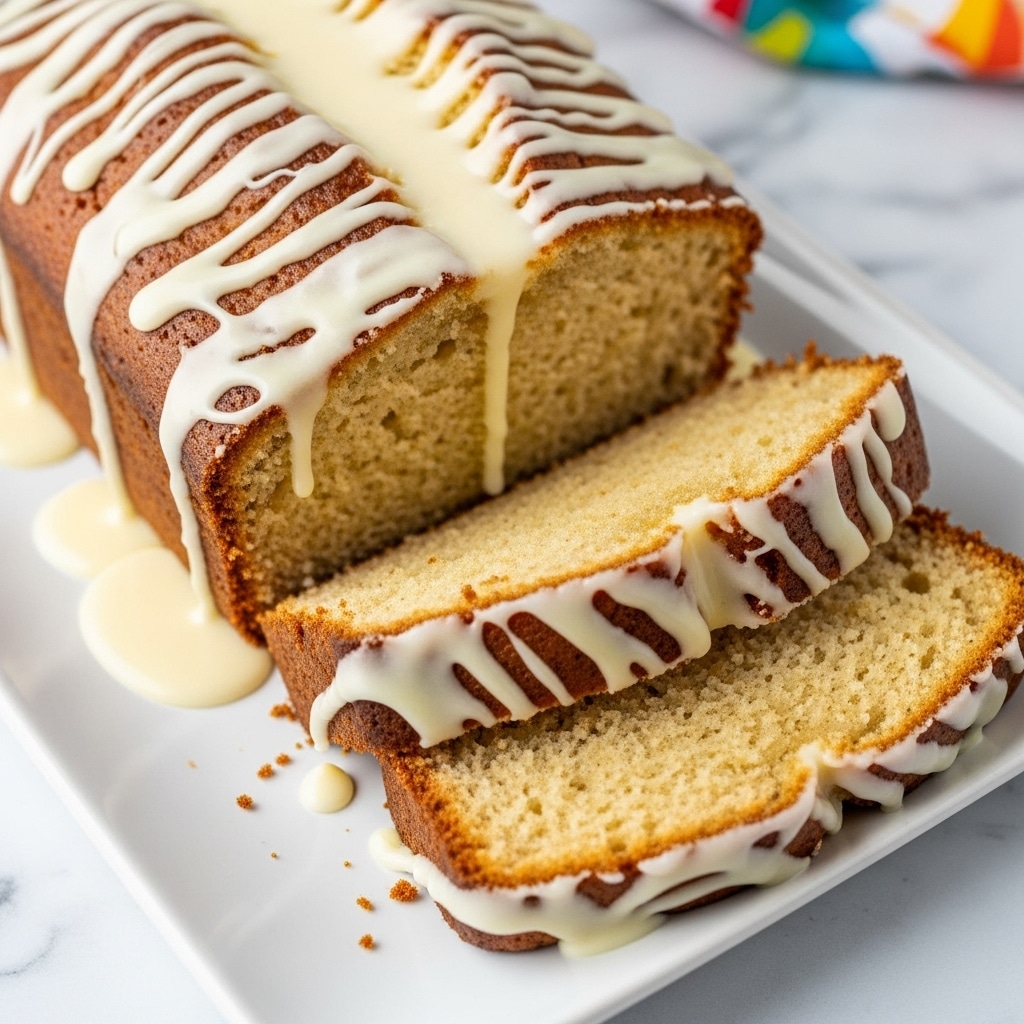 A golden-brown bundt-shaped cake sits on a white plate, covered with thick white icing that drips down the sides and pools slightly at the base. The cake has a textured top made of dozen small, rounded sections closely packed together, each section rich with a warm, slightly crispy crust. The glaze is glossy and smooth, running in uneven lines over the bumpy surface, creating a contrast between the sticky white icing and the crunchy edges of the cake. The background is a white marbled surface that adds a clean, bright feel to the scene. photo taken with an iphone --ar 4:5 --v 7