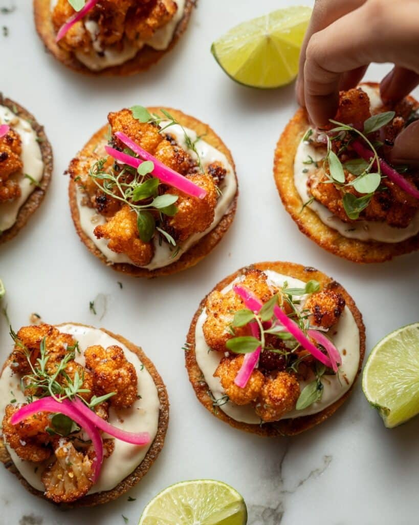 Cauliflower Black Bean Tostadas with Queso and Pickled Onion Recipe