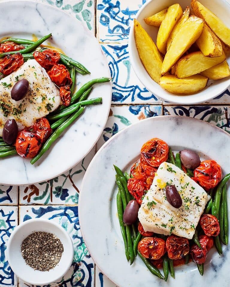 Cod & Cherry Tomato Bake with Basil, Potatoes, and Green Beans Recipe