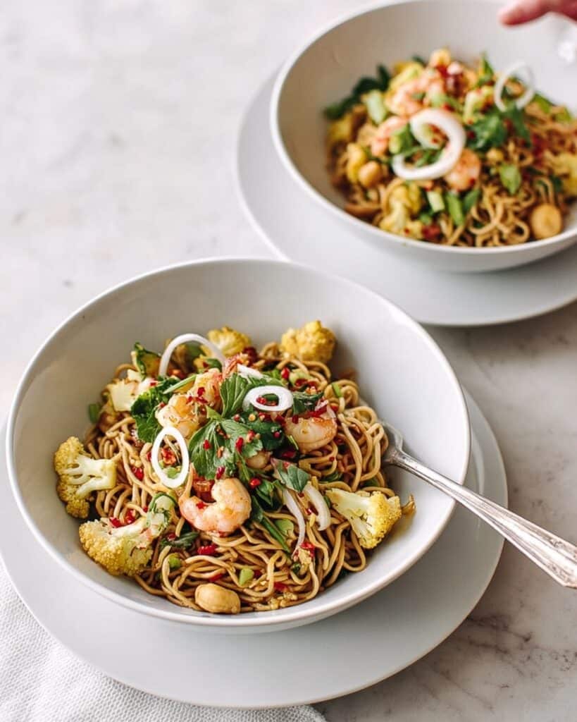 Spiced Singapore Noodles with Cauliflower, Chicken & Prawns Recipe