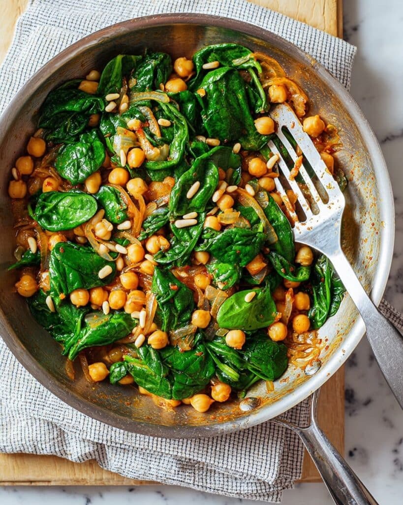 Spinach with Chickpeas, Pine Nuts & Raisins Recipe