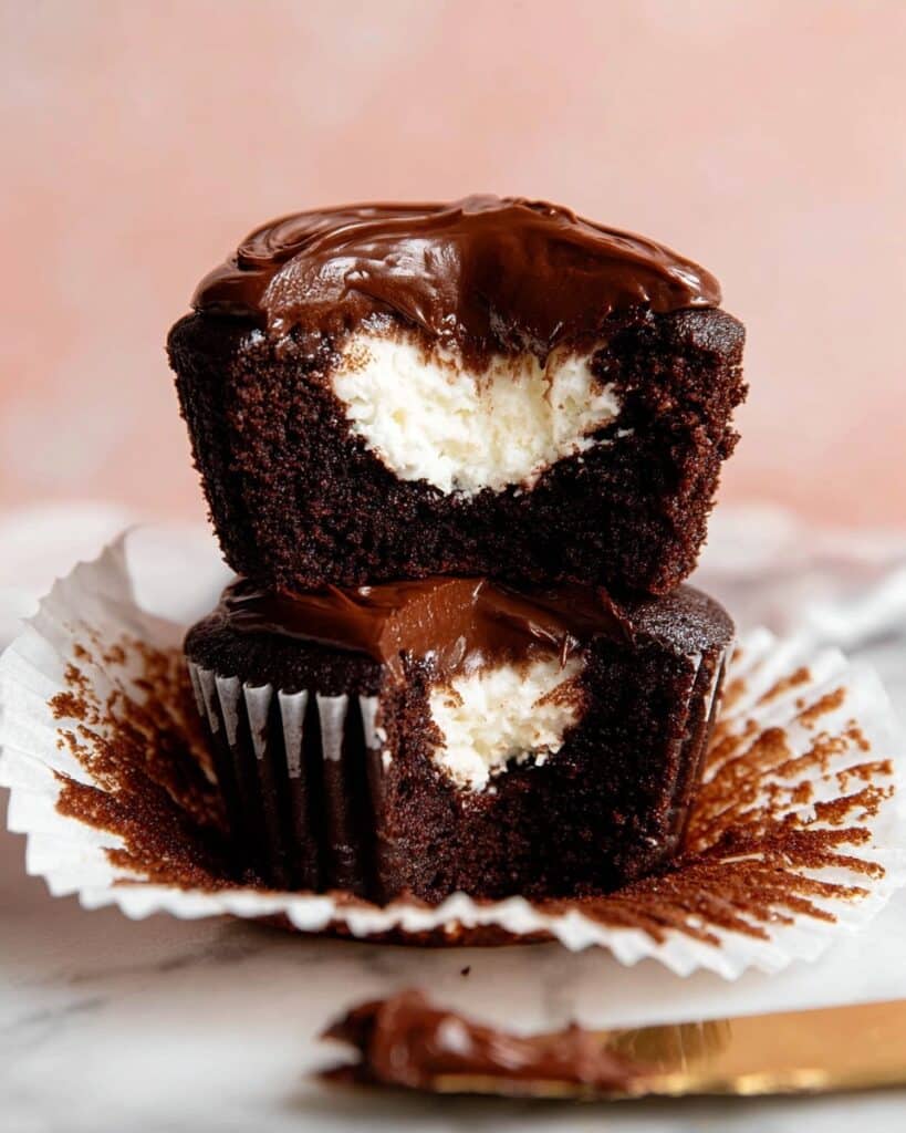 Vanilla Cream Filled Chocolate Ganache Cupcakes Recipe