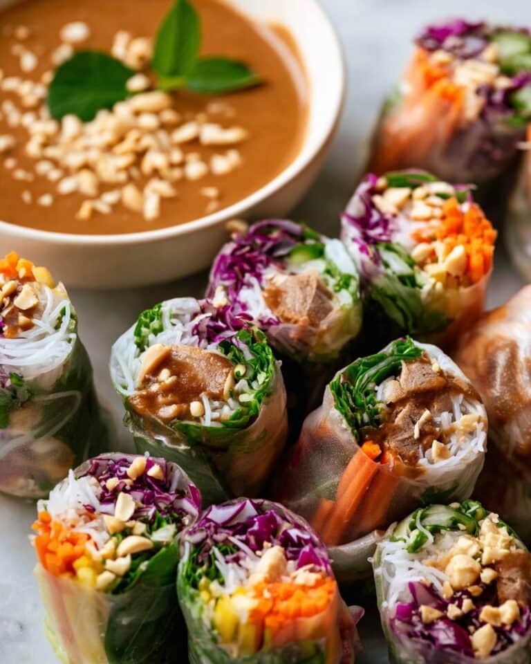 Lemongrass Chicken Rice Paper Rolls with Peanut Dipping Sauce Recipe
