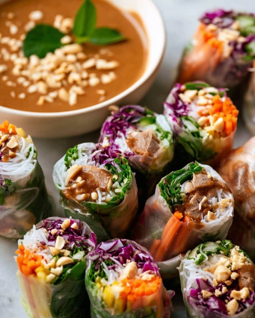 Lemongrass Chicken Rice Paper Rolls with Peanut Dipping Sauce Recipe