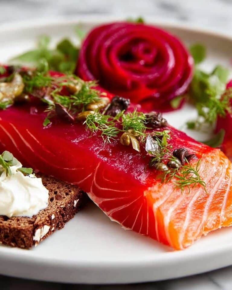 Beetroot Cured Salmon with Horseradish Cream, Cucumber Ribbons, and Crispy Capers Recipe
