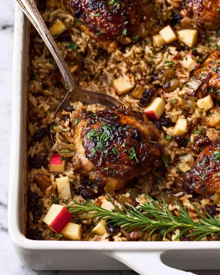 Oven Baked Chicken with Cranberry, Walnut, and Apple Rice Pilaf Recipe