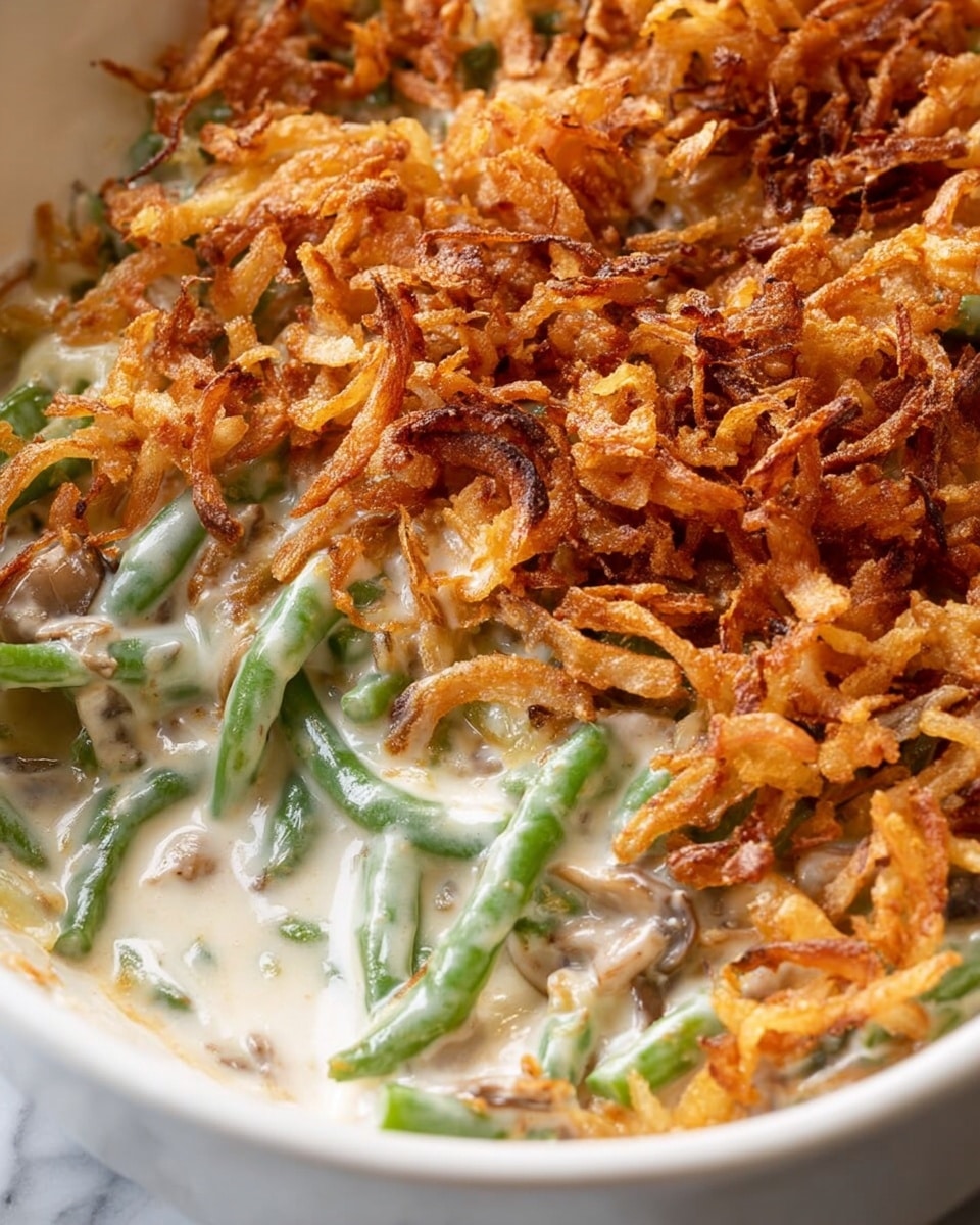 Creamy Mushroom Green Bean Casserole with Crispy Onions Recipe
